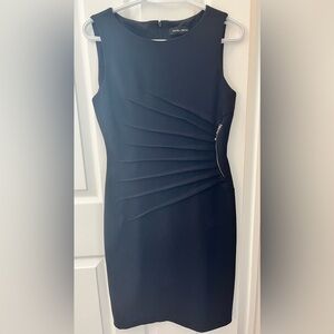 Ivanka Trump dark navy blue Pleated Sheath Dress with Side Zip Detail